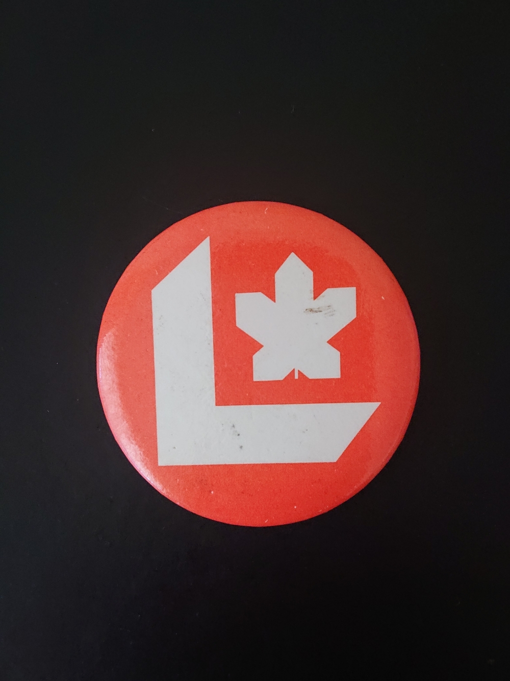 Vintage Pin Button - Canadian Political Politics Liberals Logo - 2" Round Orange